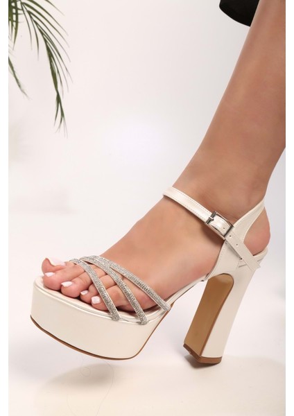 Kadın Pien Sedef Saten Taşlı Platform Topuklu Ayakkabı fiyatları