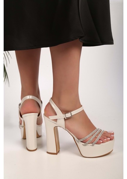 Kadın Pien Sedef Saten Taşlı Platform Topuklu Ayakkabı fırsatları