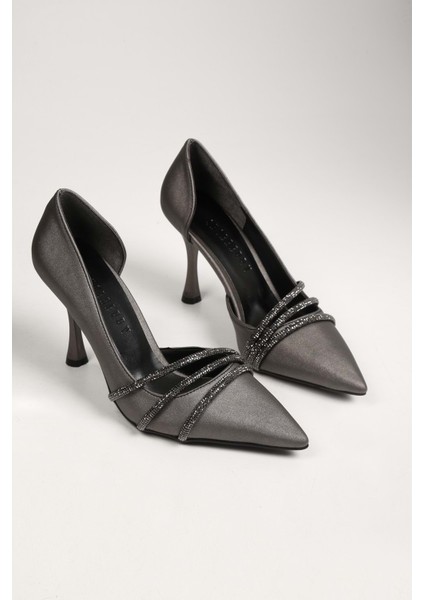 Kadın Aern Platin Saten Taşlı Topuklu Ayakkabı Stiletto indirimleri