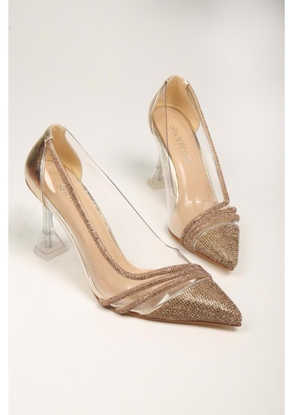 Kadın Kyle Altın Şeffaf Taşlı Topuklu Ayakkabı Stiletto fırsatları