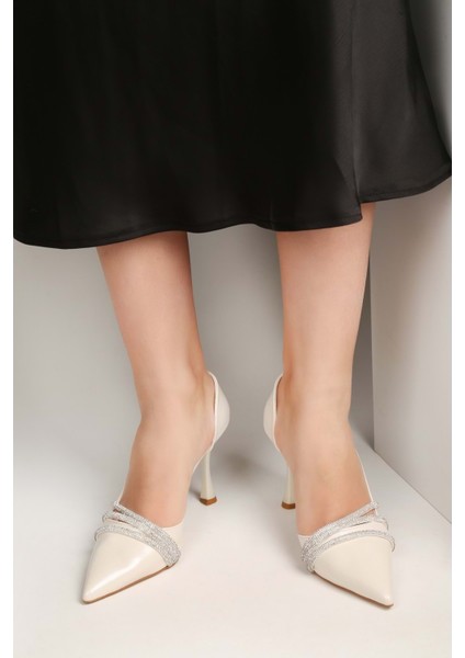 Kadın Aern Sedef Saten Taşlı Topuklu Ayakkabı Stiletto