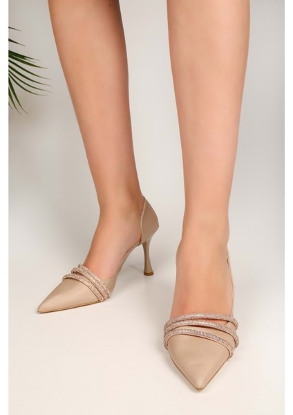 Kadın Aern Ten Saten Taşlı Topuklu Ayakkabı Stiletto modelleri