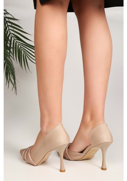 Kadın Aern Ten Saten Taşlı Topuklu Ayakkabı Stiletto fırsatları