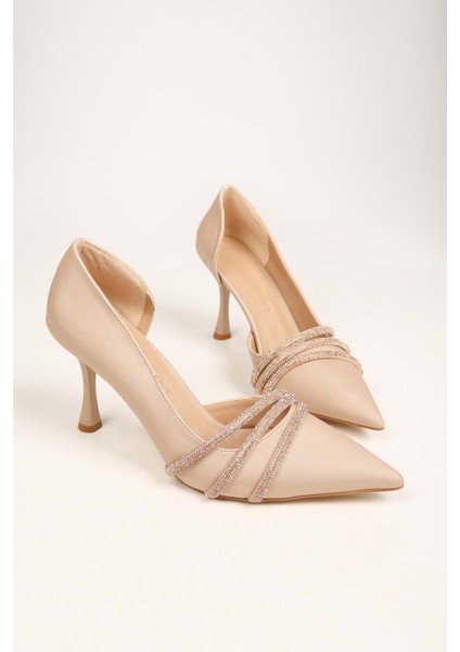 Kadın Aern Ten Saten Taşlı Topuklu Ayakkabı Stiletto indirimleri