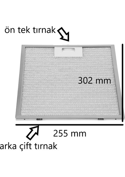 Bosch DWP64CC20T-50T-60T Uyumlu Aspiratör & Davlumbaz Tel Filtresi 255 mm x 300 mm Tek Tırnaklı