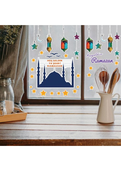 Hoşgeldin Ramazan Mahyalı Cam - Duvar Sticker Seti HK2554
