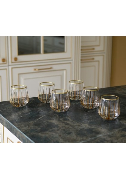 Lüx Çeyizlik 6 Kişilik Altın Yaldızlı Meşrubat Bardağı Su Bardağı Set