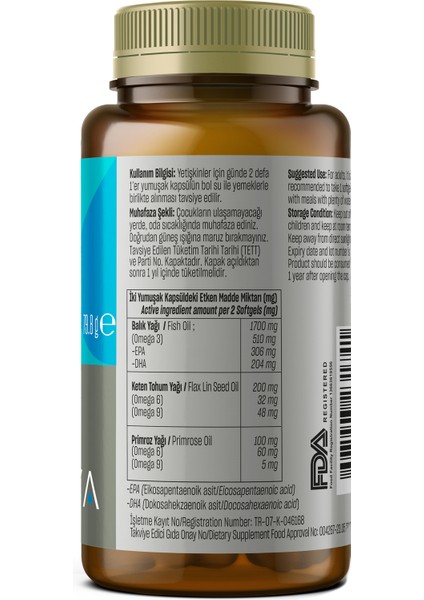 Omega 3-6-9 İçeren Takviye Edici Gıda, Balık Yağı, 60 Yumuşak Kapsül