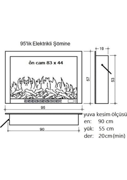 Alaz Efekt Elektrikli Şömine Haznesi Ses Efektli 95 cm 1800 W Yerli Üretim