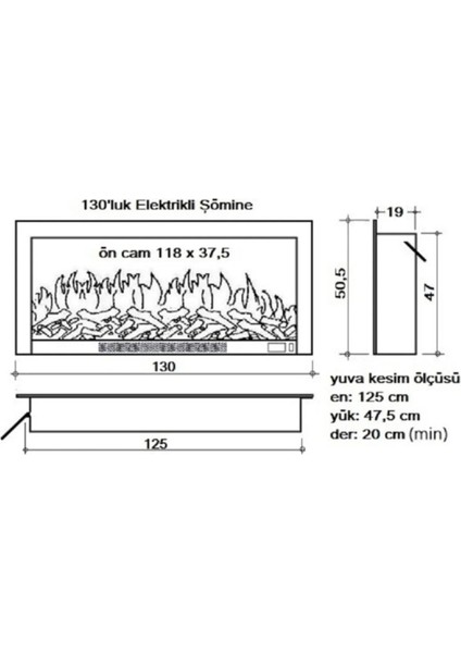 Alaz Efekt Elektrikli Şömine Haznesi Ses Efektli 130 cm 1800 W Yerli Üretim