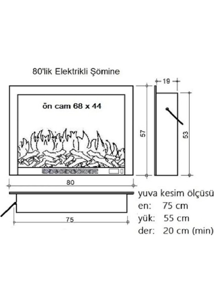 Alaz Efekt Elektrikli Şömine Haznesi Ses Efektli 80 cm 1800 W Yerli Üretim