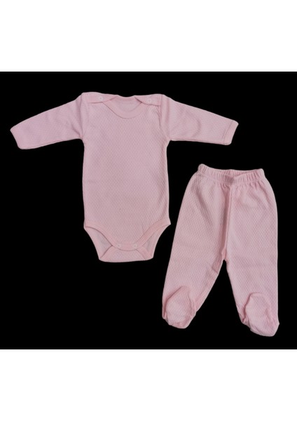 Uzun Kollu Çıtçıtlı Bebek Badisi ve Patikli Alt Düz Renk Zıbın Seti (Pembe Renk)10 fiyatları