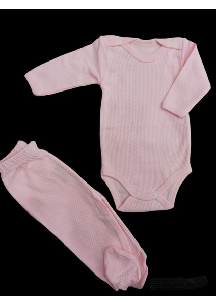 Uzun Kollu Çıtçıtlı Bebek Badisi ve Patikli Alt Düz Renk Zıbın Seti (Pembe Renk)10 fırsatları