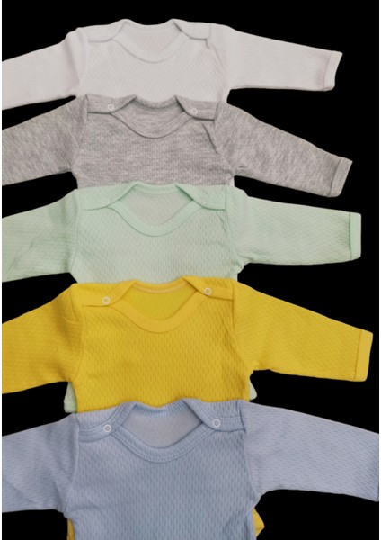Uzun Kollu Çıtçıtlı Badi Bisiklet Yaka Body Hava Alır Kumaş Düz Renk Zıbın (5li Paket) 0-48 Ay Arası10 modelleri