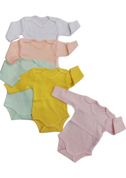 Uzun Kollu Çıtçıtlı Badi Bisiklet Yaka Body Hava Alır Kumaş Düz Renk Zıbın (5li Paket) 0-48 Ay Arası10