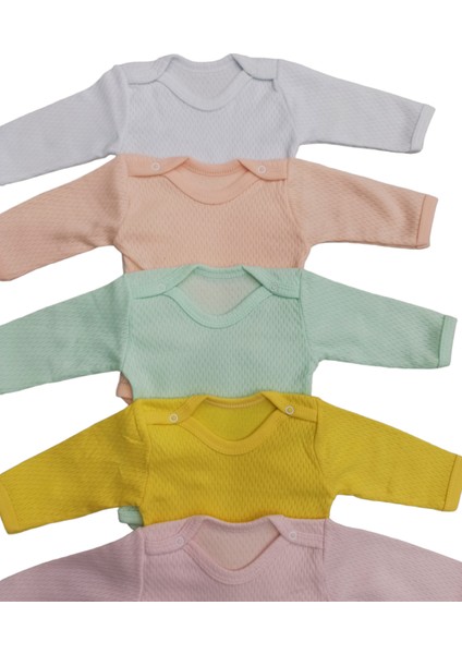 Uzun Kollu Çıtçıtlı Badi Bisiklet Yaka Body Hava Alır Kumaş Düz Renk Zıbın (5li Paket) 0-48 Ay Arası10 modelleri