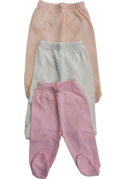 Bebek Patikli Alt Hava Alır Kumaş Düz Renk (3 Lü Paket Beyaz-Somon-Pembe)10