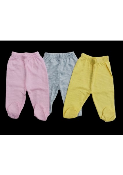 Bebek Patikli Alt Hava Alır Kumaş Düz Renk (3 Lü Paket Gri-Pembe-Sarı)10