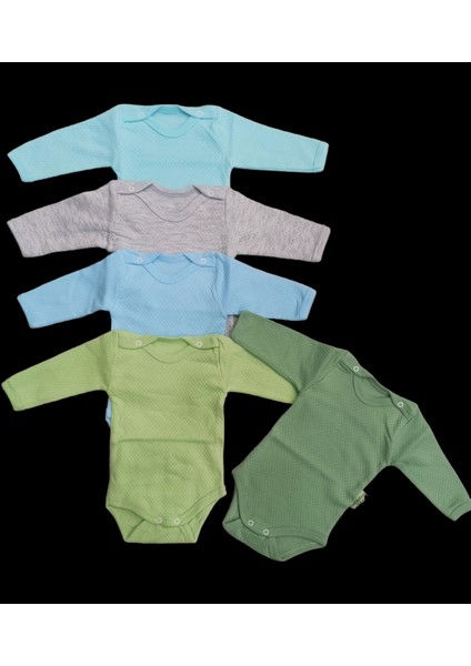 Uzun Kollu Çıtçıtlı Badi Bisiklet Yaka Body Hava Alır Kumaş Düz Renk Zıbın (5li Paket) 0-48 Ay Arası10