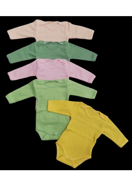 Uzun Kollu Çıtçıtlı Badi Bisiklet Yaka Body Hava Alır Kumaş Düz Renk Zıbın (5li Paket) 0-48 Ay Arası10