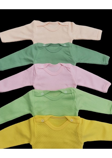 Uzun Kollu Çıtçıtlı Badi Bisiklet Yaka Body Hava Alır Kumaş Düz Renk Zıbın (5li Paket) 0-48 Ay Arası10 modelleri