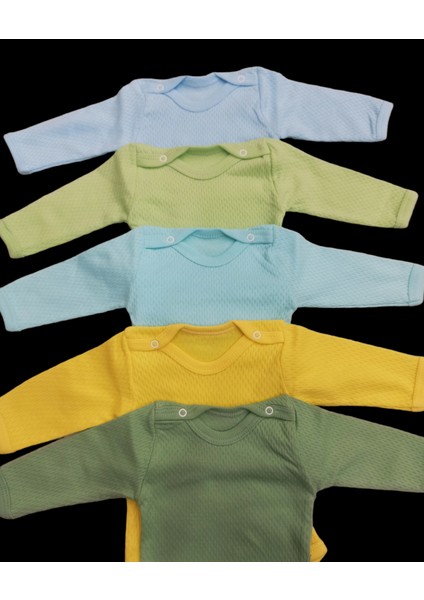 Uzun Kollu Çıtçıtlı Badi Bisiklet Yaka Body Hava Alır Kumaş Düz Renk Zıbın (5li Paket) 0-48 Ay Arası10