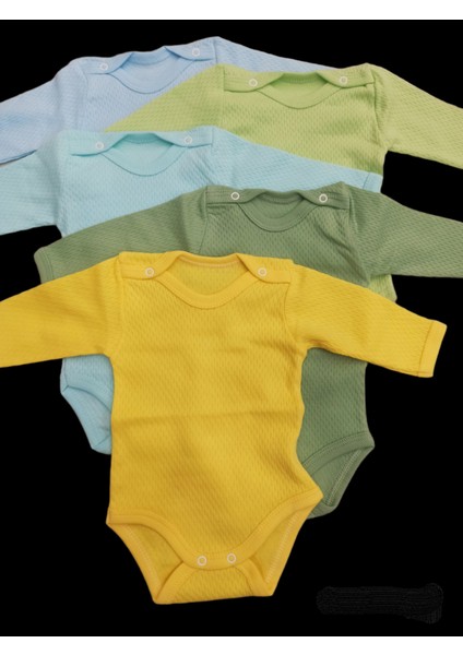 Uzun Kollu Çıtçıtlı Badi Bisiklet Yaka Body Hava Alır Kumaş Düz Renk Zıbın (5li Paket) 0-48 Ay Arası10