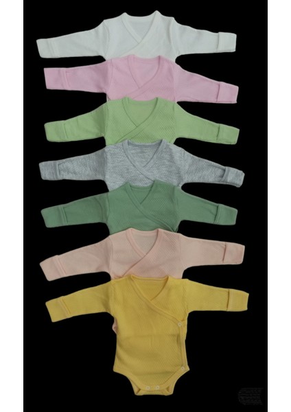 Uzun Kollu Kendinden Eldiven Çıtçıtlı Kruvaze Badi (7 Li Paket) Beyaz-Pembe-Çağla-Gri-Küf-Somon-Sarı10
