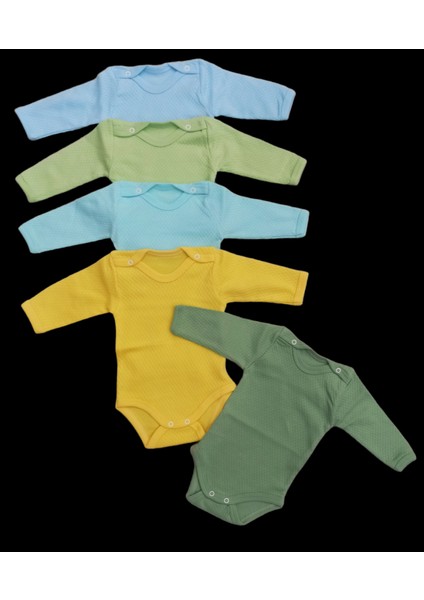 Uzun Kollu Çıtçıtlı Badi Bisiklet Yaka Body Hava Alır Kumaş Düz Renk Zıbın (5li Paket) 0-48 Ay Arası10