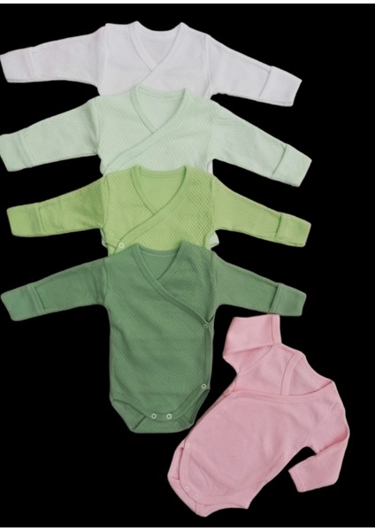Uzun Kollu Kendinden Eldivenli Çıtçıtlı Kruvaze Badi (5 Li Paket) Beyaz-Suyeşili-Çağla-Küf-Pembe10