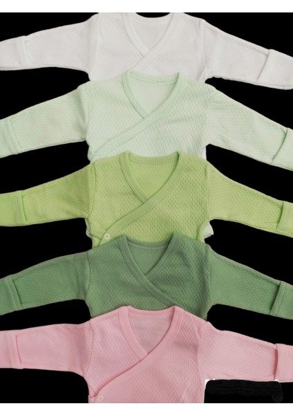 Uzun Kollu Kendinden Eldivenli Çıtçıtlı Kruvaze Badi (5 Li Paket) Beyaz-Suyeşili-Çağla-Küf-Pembe10