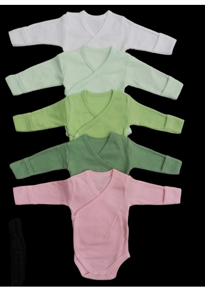 Uzun Kollu Kendinden Eldivenli Çıtçıtlı Kruvaze Badi (5 Li Paket) Beyaz-Suyeşili-Çağla-Küf-Pembe10