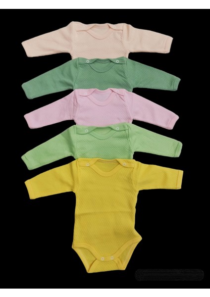 Uzun Kollu Çıtçıtlı Badi Bisiklet Yaka Body Hava Alır Kumaş Düz Renk Zıbın (5li Paket) 0-48 Ay Arası10