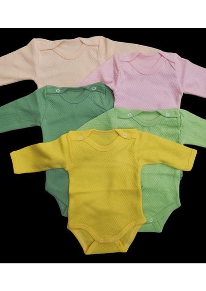 Uzun Kollu Çıtçıtlı Badi Bisiklet Yaka Body Hava Alır Kumaş Düz Renk Zıbın (5li Paket) 0-48 Ay Arası10