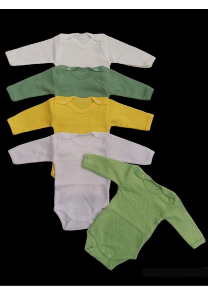 Uzun Kollu Çıtçıtlı Badi Bisiklet Yaka Body Hava Alır Kumaş Düz Renk Zıbın (5li Paket) 0-48 Ay Arası10