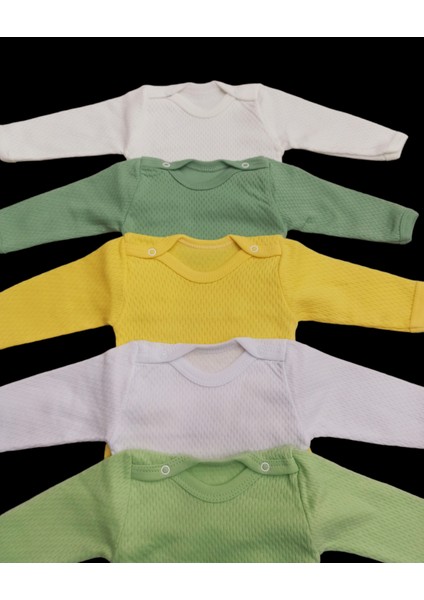 Uzun Kollu Çıtçıtlı Badi Bisiklet Yaka Body Hava Alır Kumaş Düz Renk Zıbın (5li Paket) 0-48 Ay Arası10 modelleri