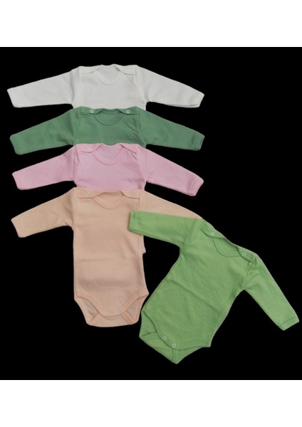 Uzun Kollu Çıtçıtlı Badi Bisiklet Yaka Body Hava Alır Kumaş Düz Renk Zıbın (5li Paket) 0-48 Ay Arası10