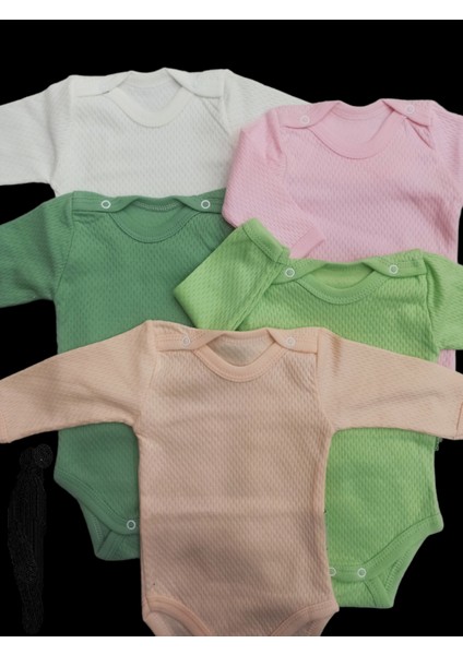 Uzun Kollu Çıtçıtlı Badi Bisiklet Yaka Body Hava Alır Kumaş Düz Renk Zıbın (5li Paket) 0-48 Ay Arası10 indirimleri