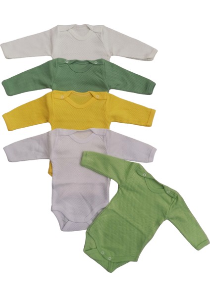 Uzun Kollu Çıtçıtlı Badi Bisiklet Yaka Body Hava Alır Kumaş Düz Renk Zıbın (5li Paket) 0-48 Ay Arası10
