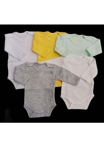 Uzun Kollu Çıtçıtlı Badi Bisiklet Yaka Body Hava Alır Kumaş Düz Renk Zıbın (5li Paket) 0-48 Ay Arası10