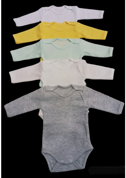 Uzun Kollu Çıtçıtlı Badi Bisiklet Yaka Body Hava Alır Kumaş Düz Renk Zıbın (5li Paket) 0-48 Ay Arası10 modelleri