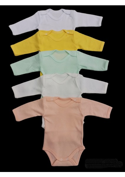Uzun Kollu Çıtçıtlı Badi Bisiklet Yaka Body Hava Alır Kumaş Düz Renk Zıbın (5li Paket) 0-48 Ay Arası10