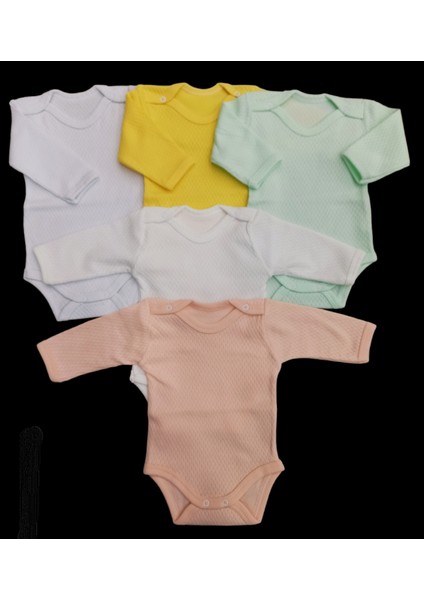 Uzun Kollu Çıtçıtlı Badi Bisiklet Yaka Body Hava Alır Kumaş Düz Renk Zıbın (5li Paket) 0-48 Ay Arası10
