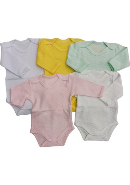 Uzun Kollu Çıtçıtlı Badi Bisiklet Yaka Body Hava Alır Kumaş Düz Renk Zıbın (5li Paket) 0-48 Ay Arası10