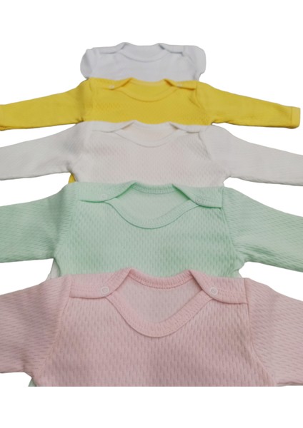 Uzun Kollu Çıtçıtlı Badi Bisiklet Yaka Body Hava Alır Kumaş Düz Renk Zıbın (5li Paket) 0-48 Ay Arası10