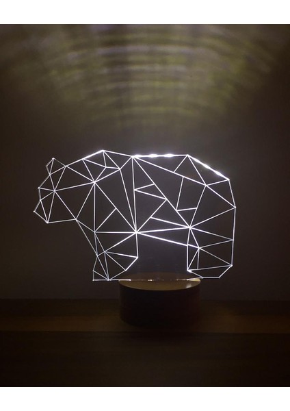 Ayı LED Gece Lambası Ahşap Taban 7 Farklı Işık Renkli