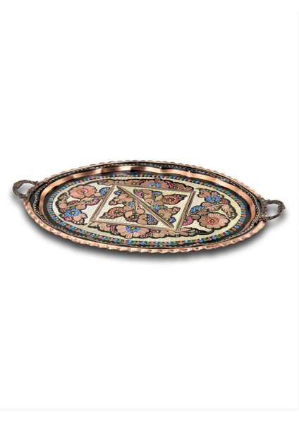 Bakır Gül Çiçek Oval Bakır Tepsi