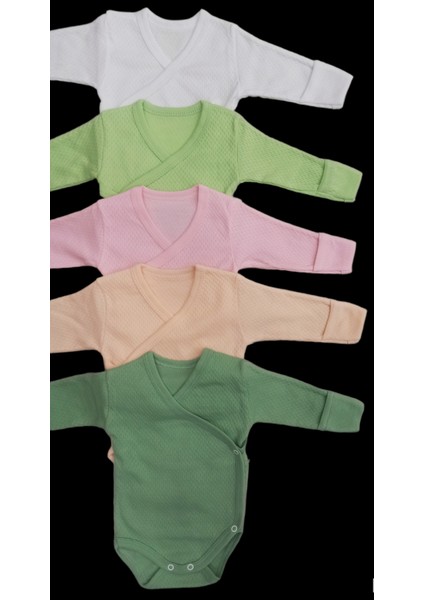 Uzun Kollu Kendinden Eldivenli Çıtçıtlı Kruvaze Badi (5 Li Paket) Beyaz-Çagla-Pembe-Somon-Küf10 modelleri
