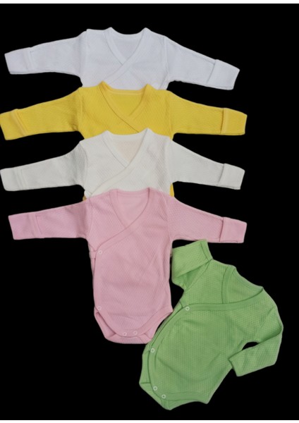 Uzun Kollu Kendinden Eldivenli Çıtçıtlı Kruvaze Badi (5 Li Paket) Beyaz-Sarı-Krem-Pembe-Küf10