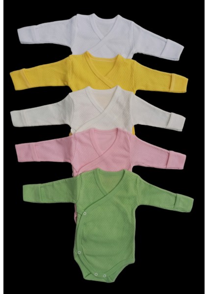Uzun Kollu Kendinden Eldivenli Çıtçıtlı Kruvaze Badi (5 Li Paket) Beyaz-Sarı-Krem-Pembe-Küf10